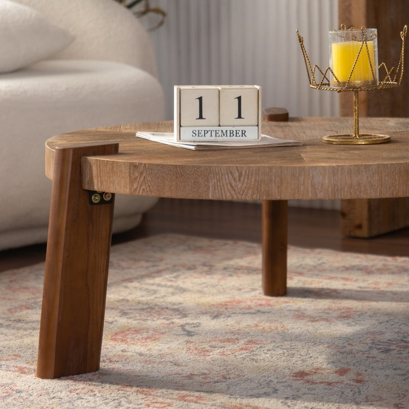 36 61 round herringbone coffee table solid wood rustic - Temu