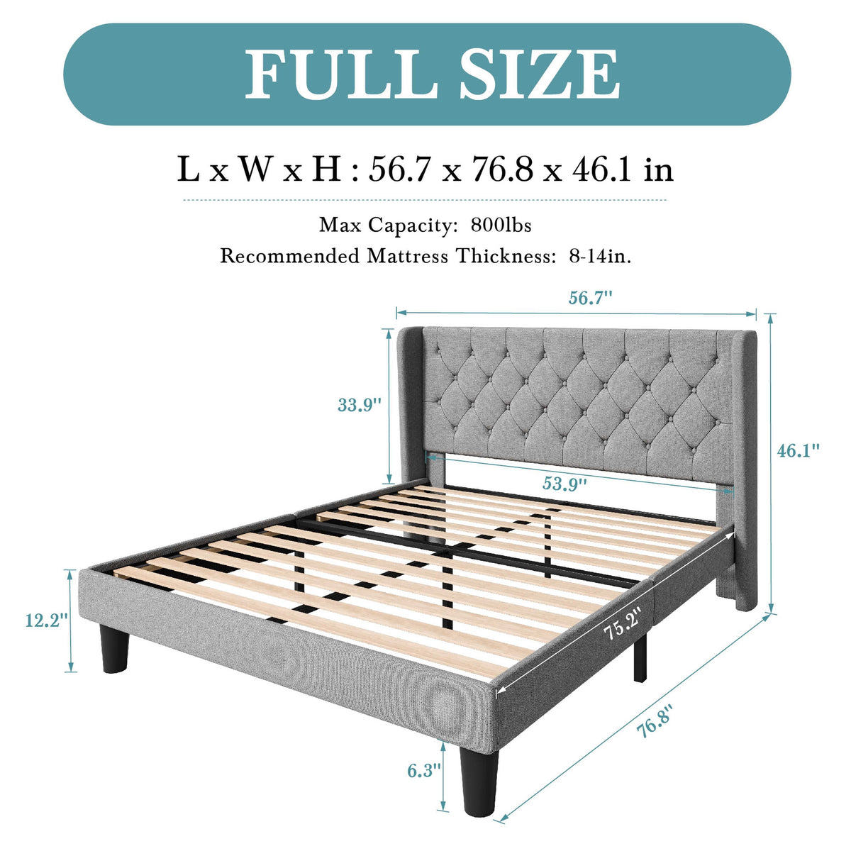 classic bed frame button tufted wingback headboard - Temu