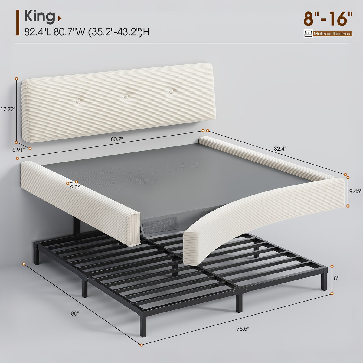 cloud bed frame adjustable headboard upholstered soft king - Temu