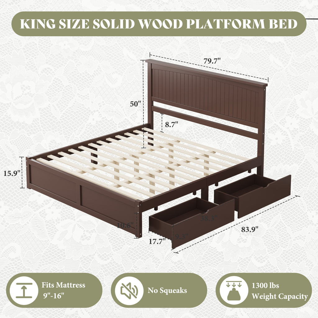 solid wood storage bed frame 50 tall headboard   century - Temu