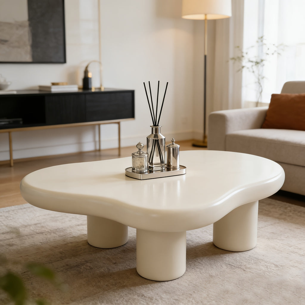 39 37   shaped coffee table 27 56 w cream irregular - Temu