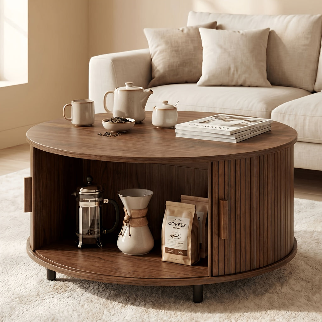 32 round fluted coffee table storage   century modern - Temu