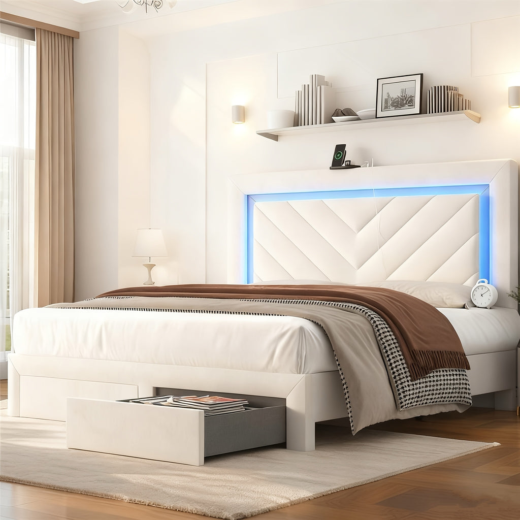 upholstered bed frame adjustable led headboard charging - Temu