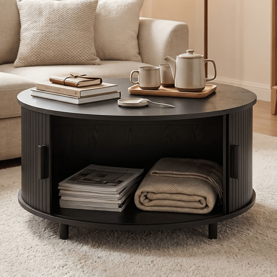 32 round fluted coffee table storage wood coffee table - Temu