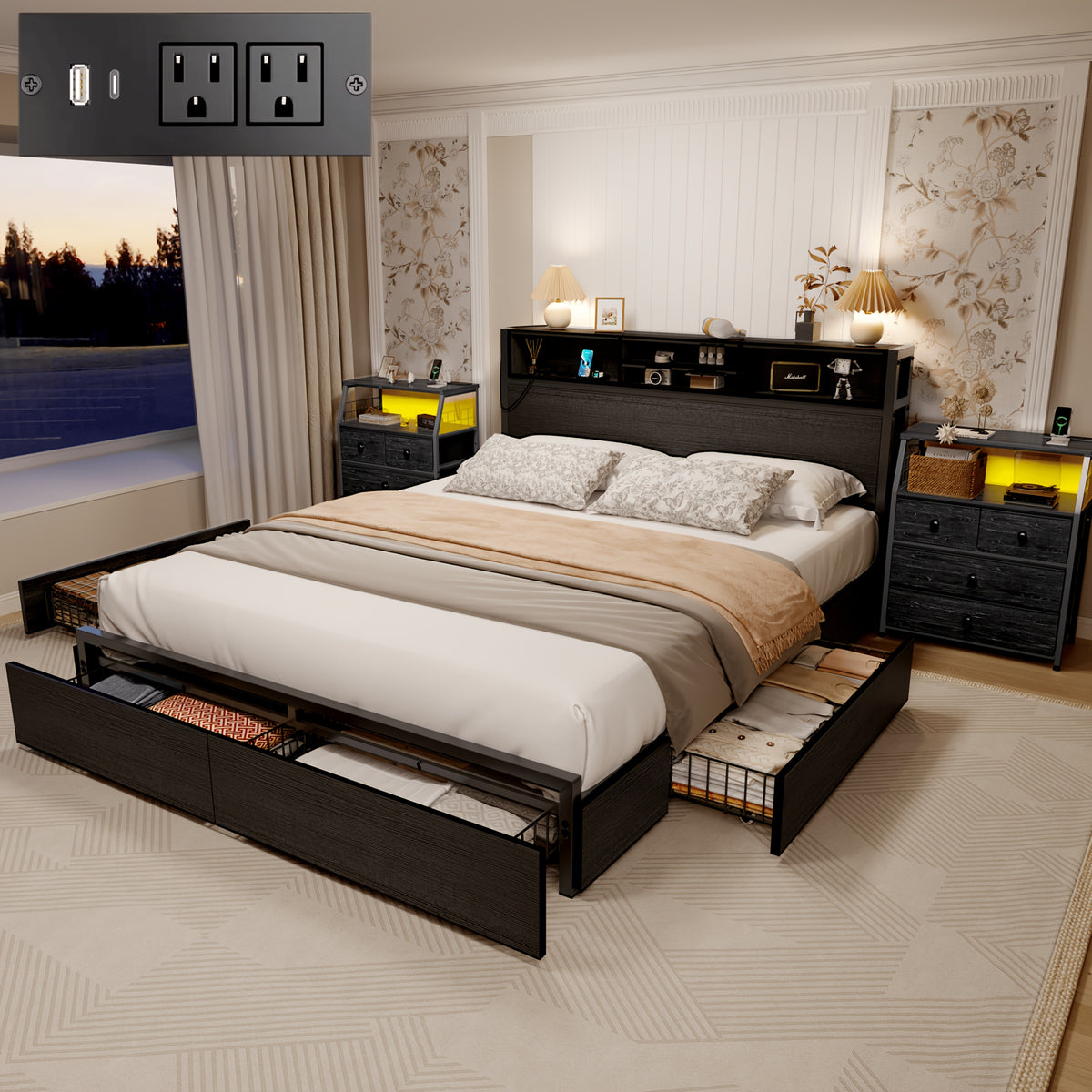 queen king size bed   storage large drawers forbedroom - Temu