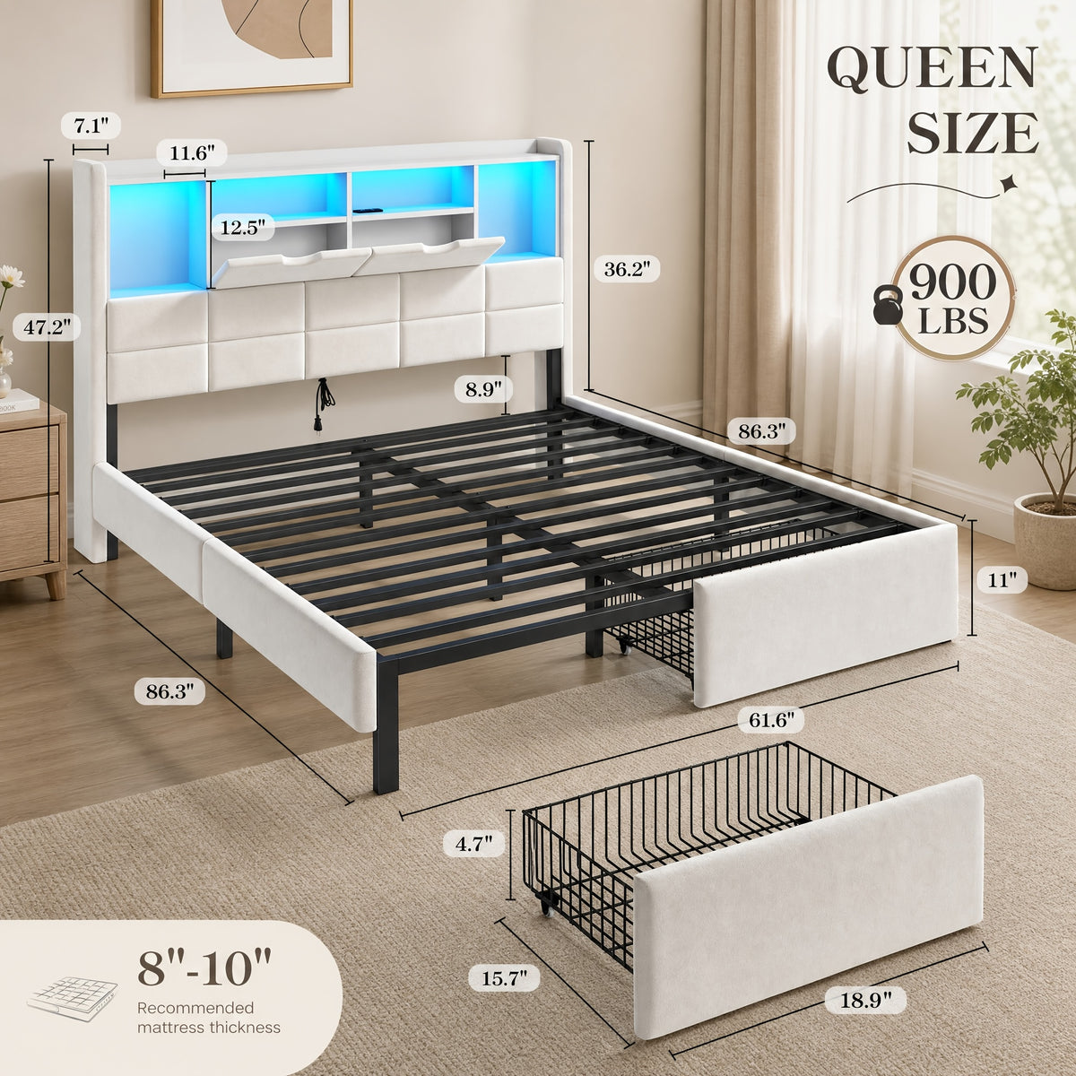 storage bed frame full queen king padded upholstered - Temu