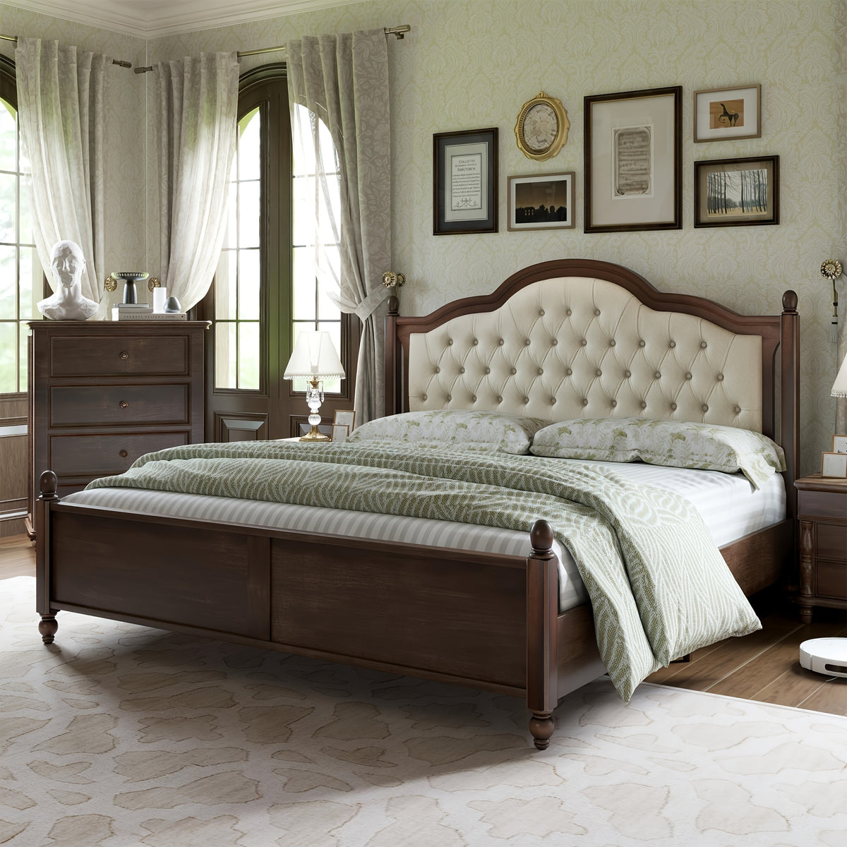 a sturdy wooden bed frame featuring a stylish platform - Temu