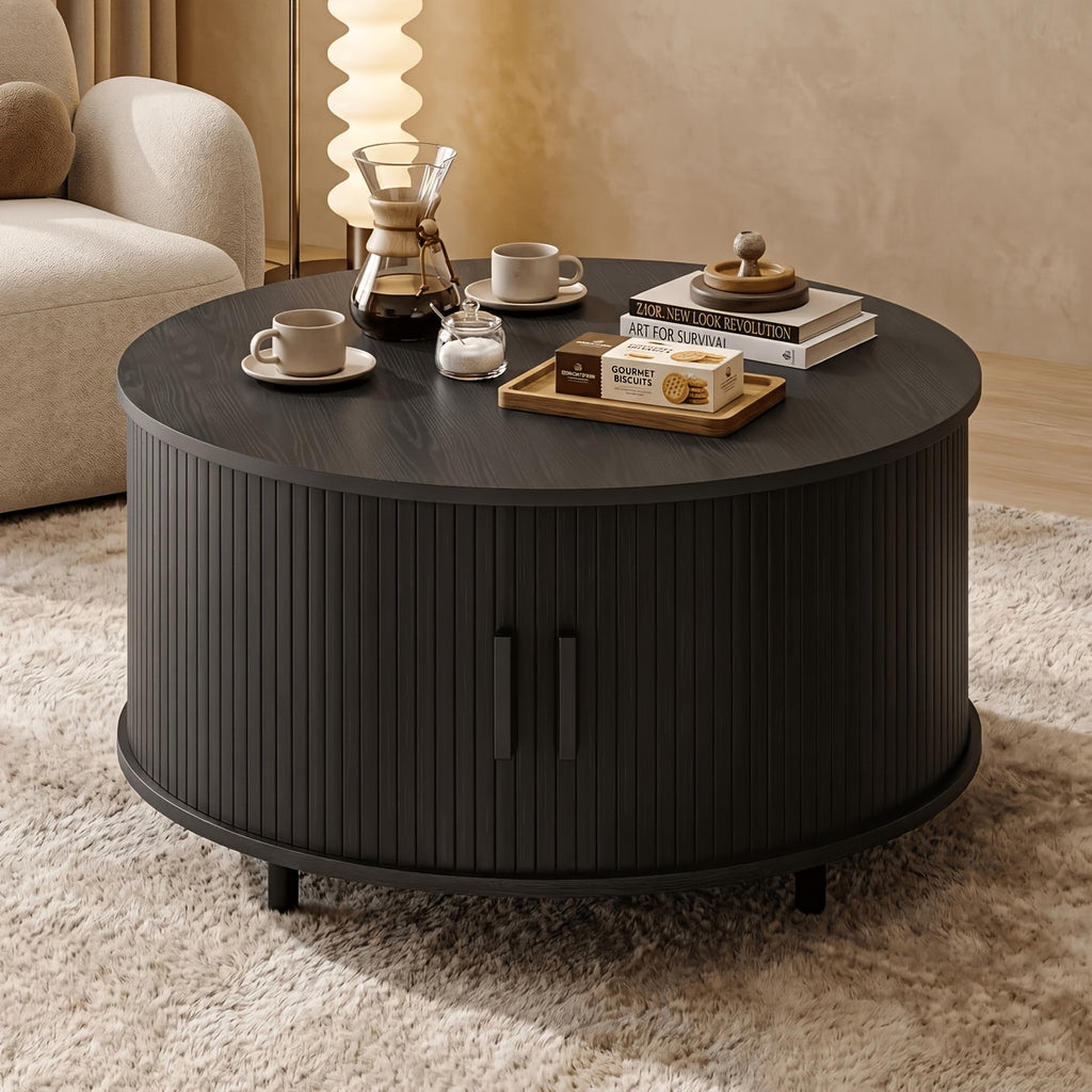 32 round fluted coffee table storage wood coffee table - Temu