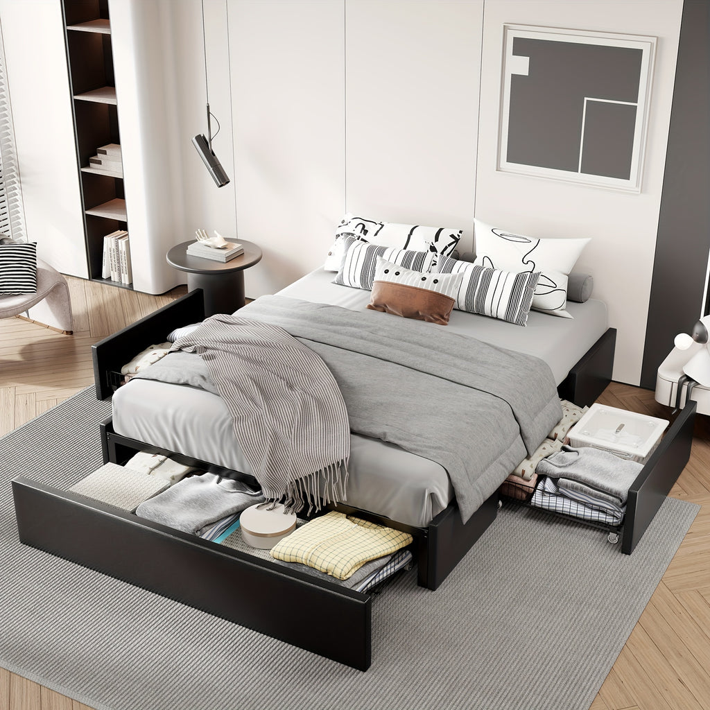 full queen size platform bed frame 3 storage drawers - Temu