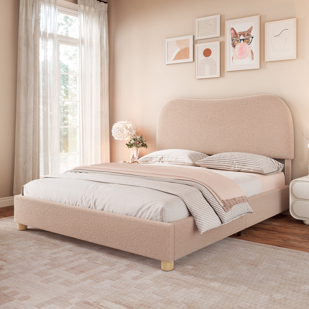 upholstered boucle bed frame adjustable headboard   - Temu