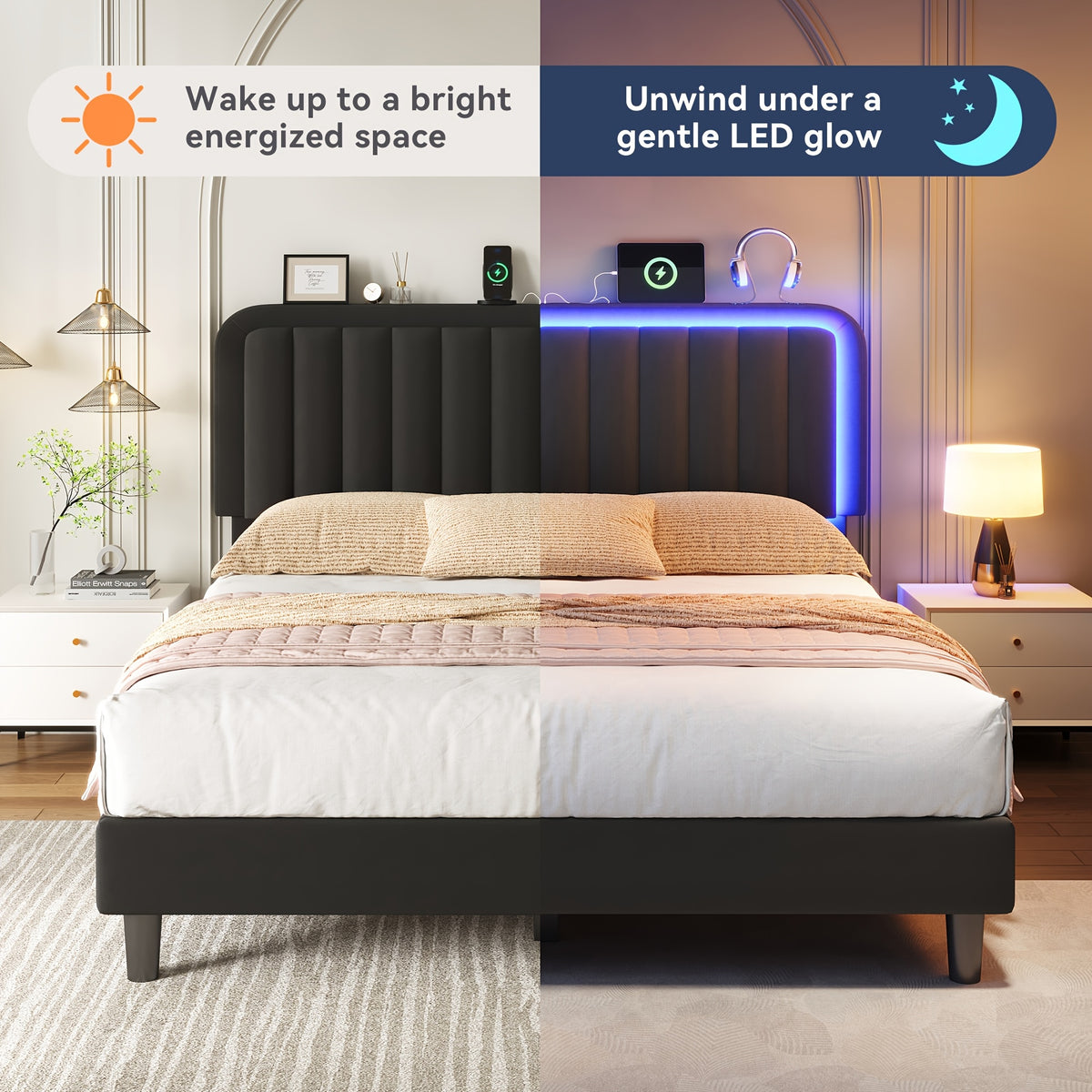mraeer bed frame led lighting charging station full queen - Temu