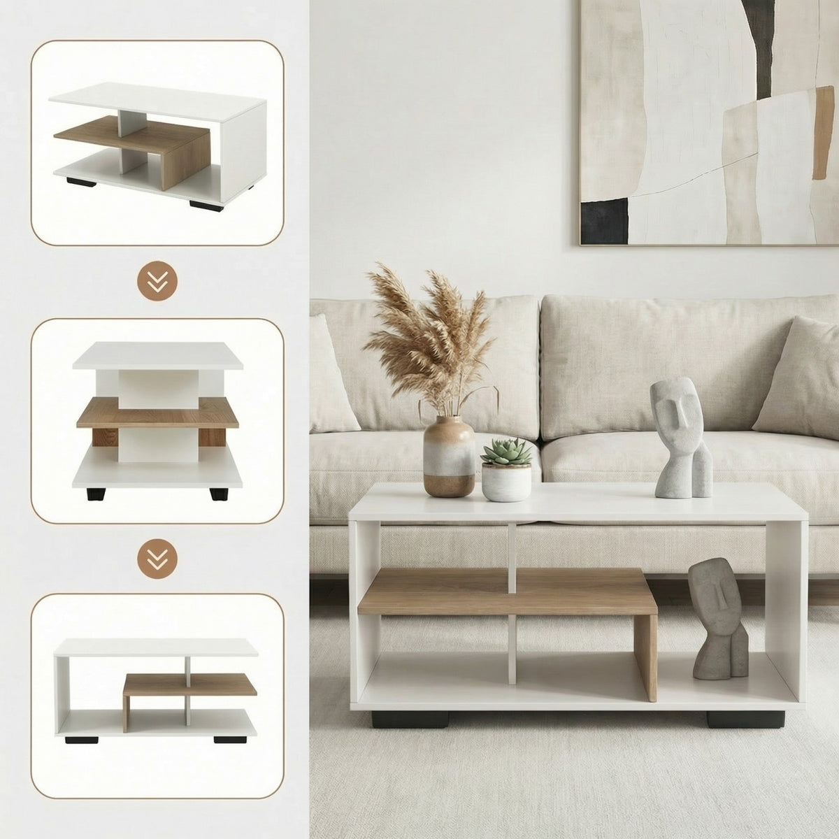 3 tier geometric coffee table modern   - Temu