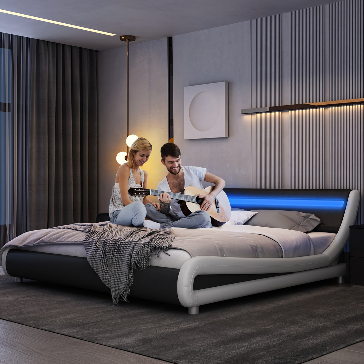 modern upholstered led bed frame adjustable headboard   - Temu