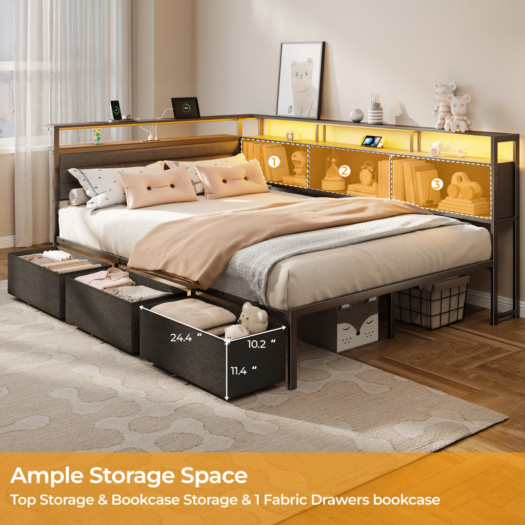 twin full size bed frame 3 drawers a storage bookshelf - Temu