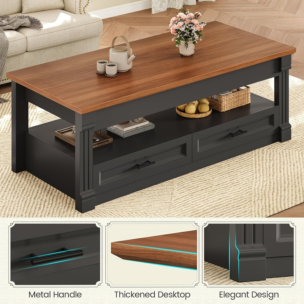 lift top coffee table 2 storage drawers hidden compartment - Temu