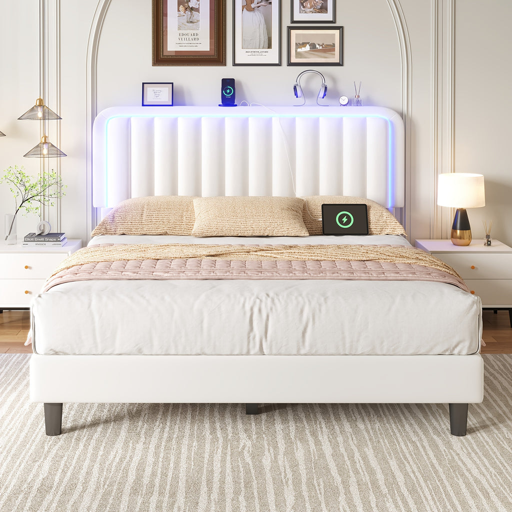 mraeer bed frame led lighting charging station full queen - Temu