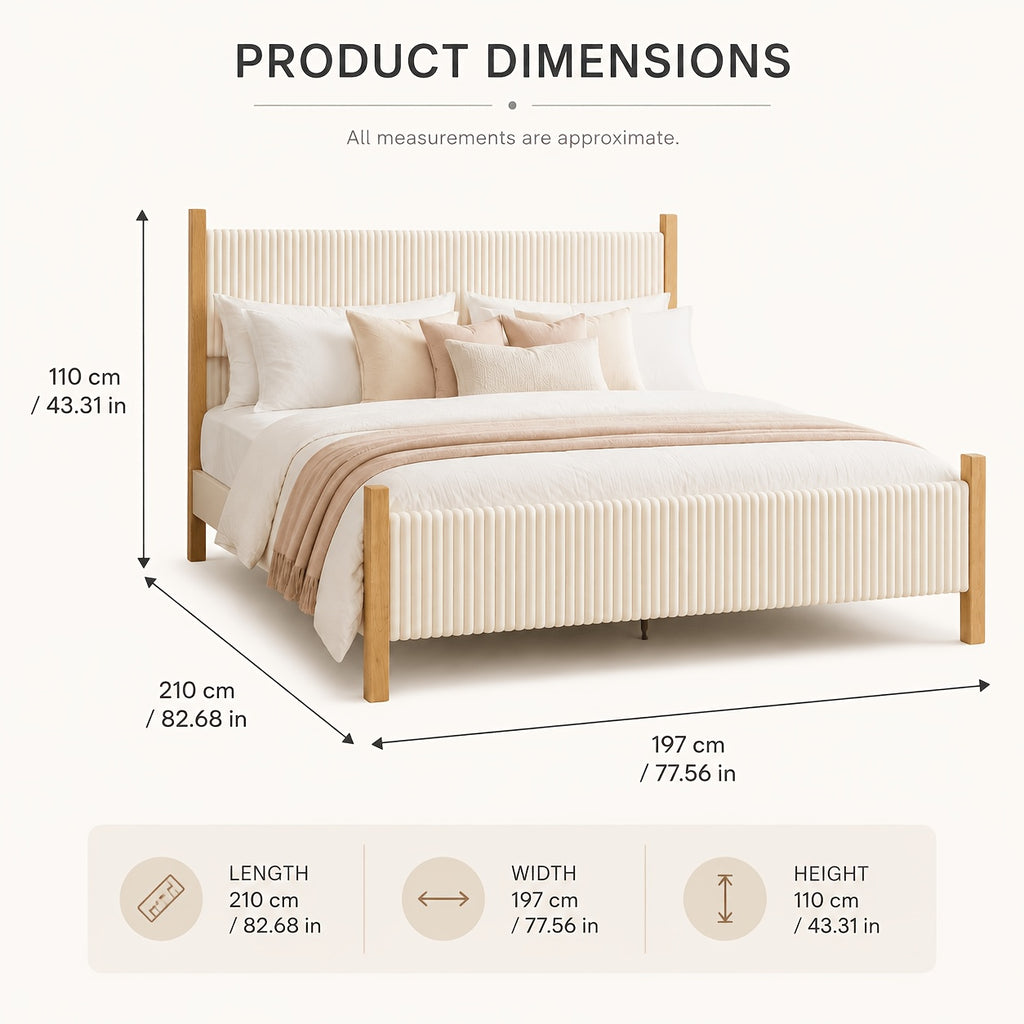 vertical fluted upholstered bed frame natural   - Temu