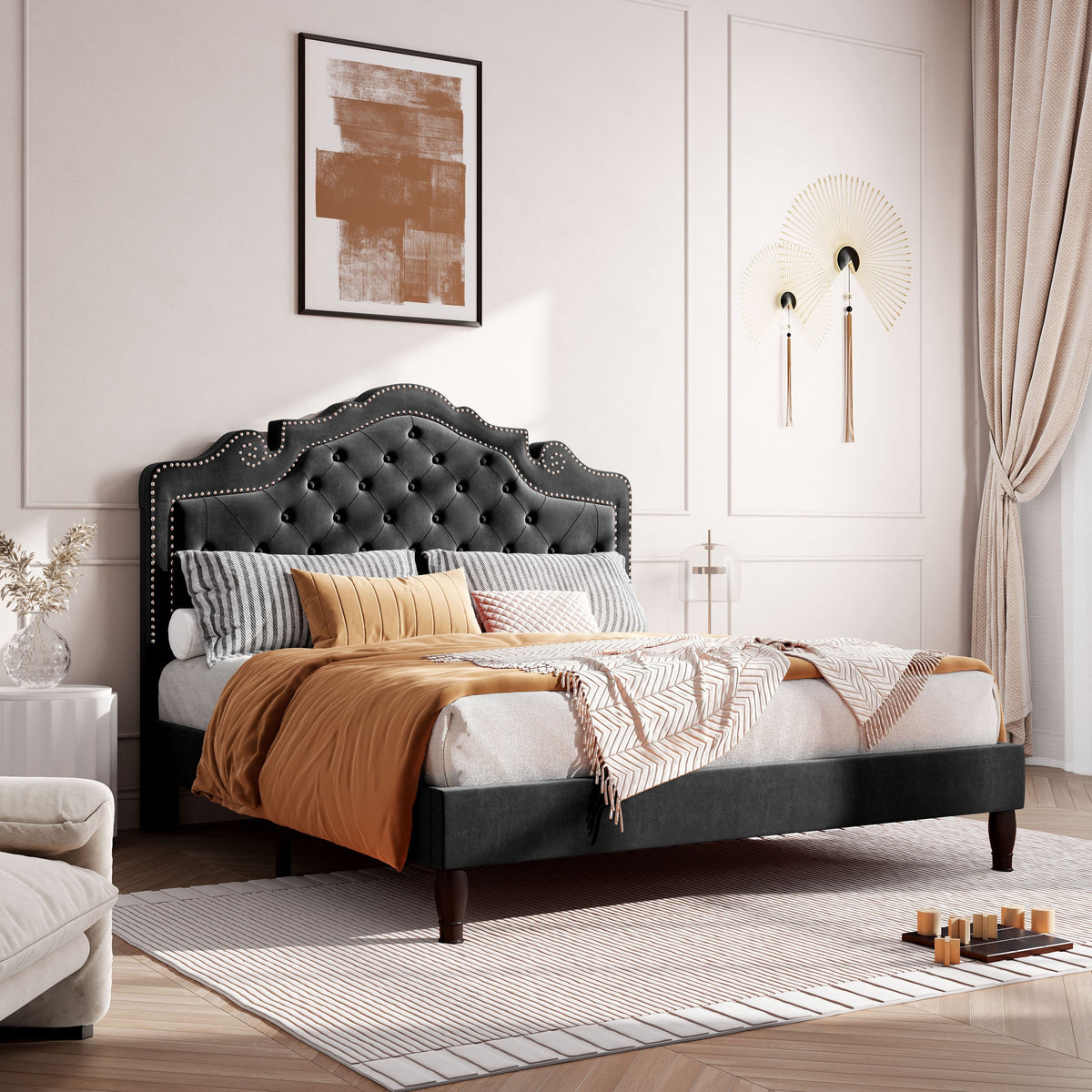 full queen king size bed frame adjustable velvet - Temu