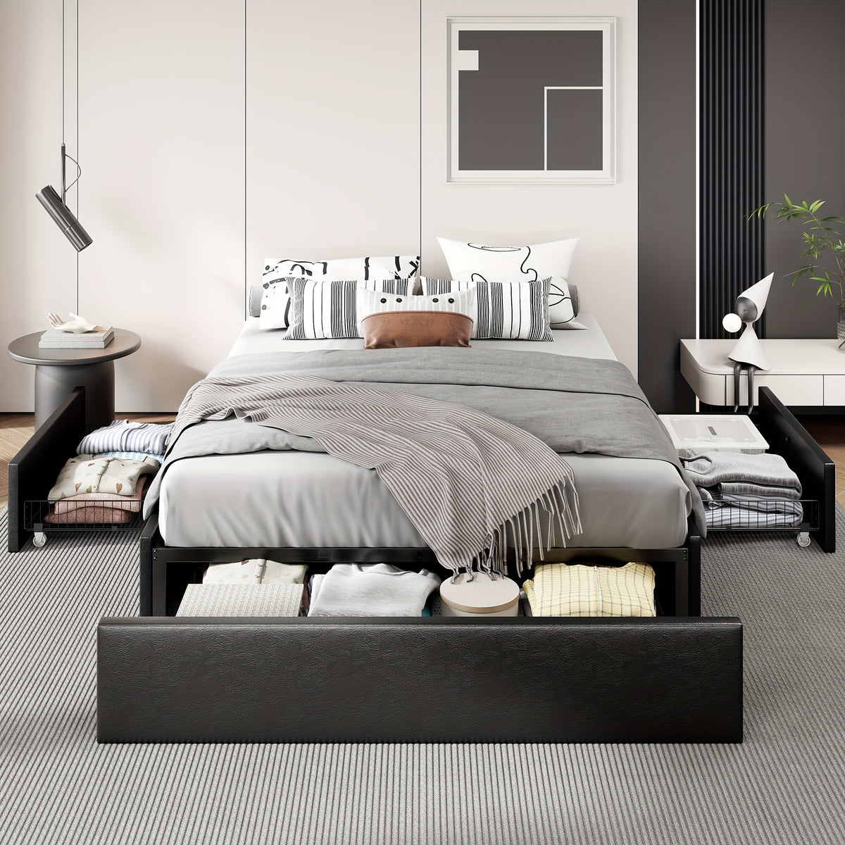 full queen size platform bed frame 3 storage drawers - Temu