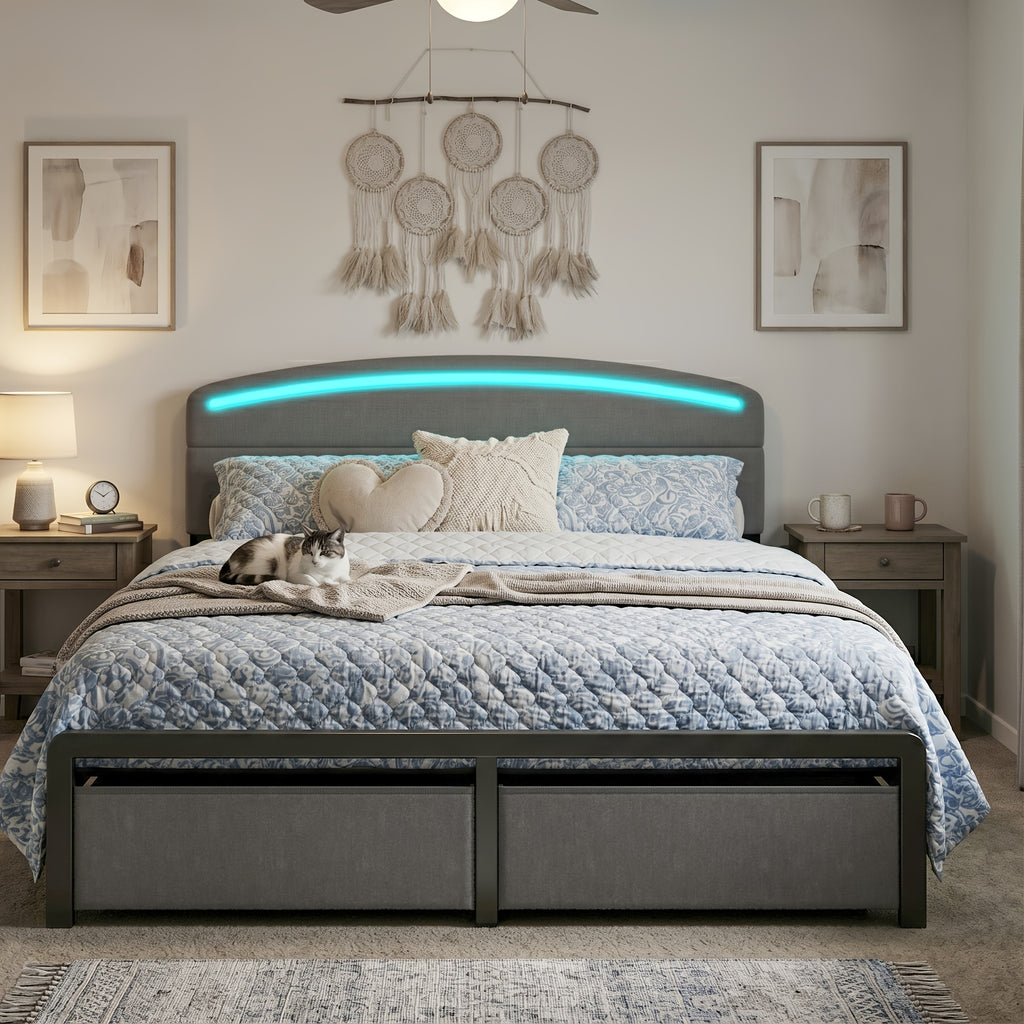full queen king size bed frame curved headboard 2 3   - Temu