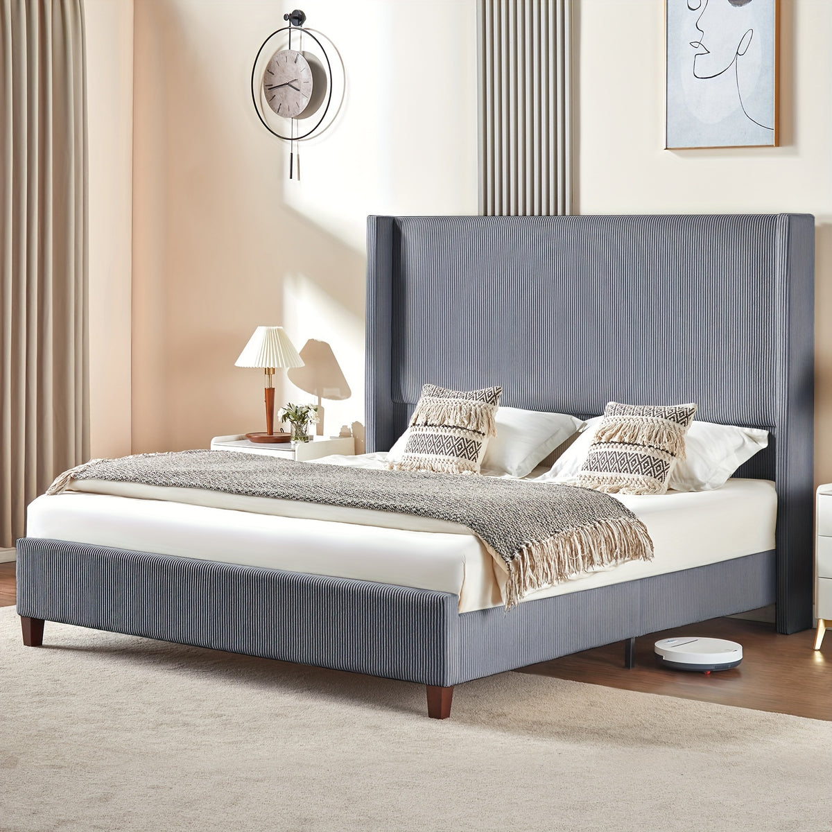 61 platform bed frame upholstered bed corduroy wingback - Temu