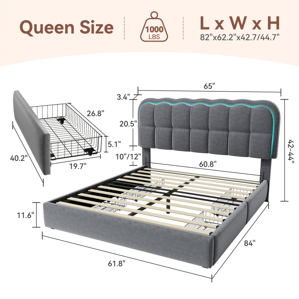 mraeer twin full queen bed frame led lighting 2 4 storage - Temu