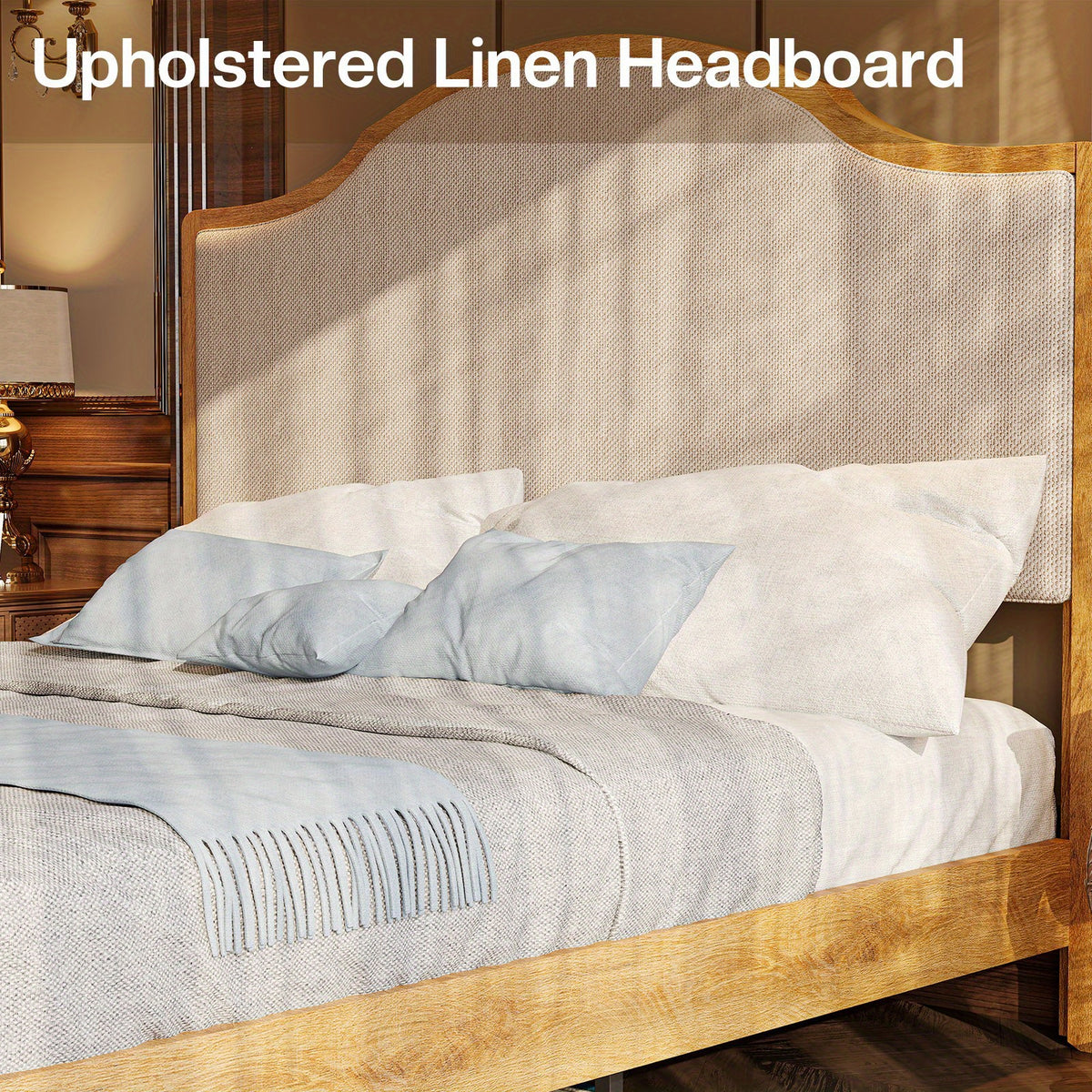 solid wood platform bed frame upholstered curved - Temu