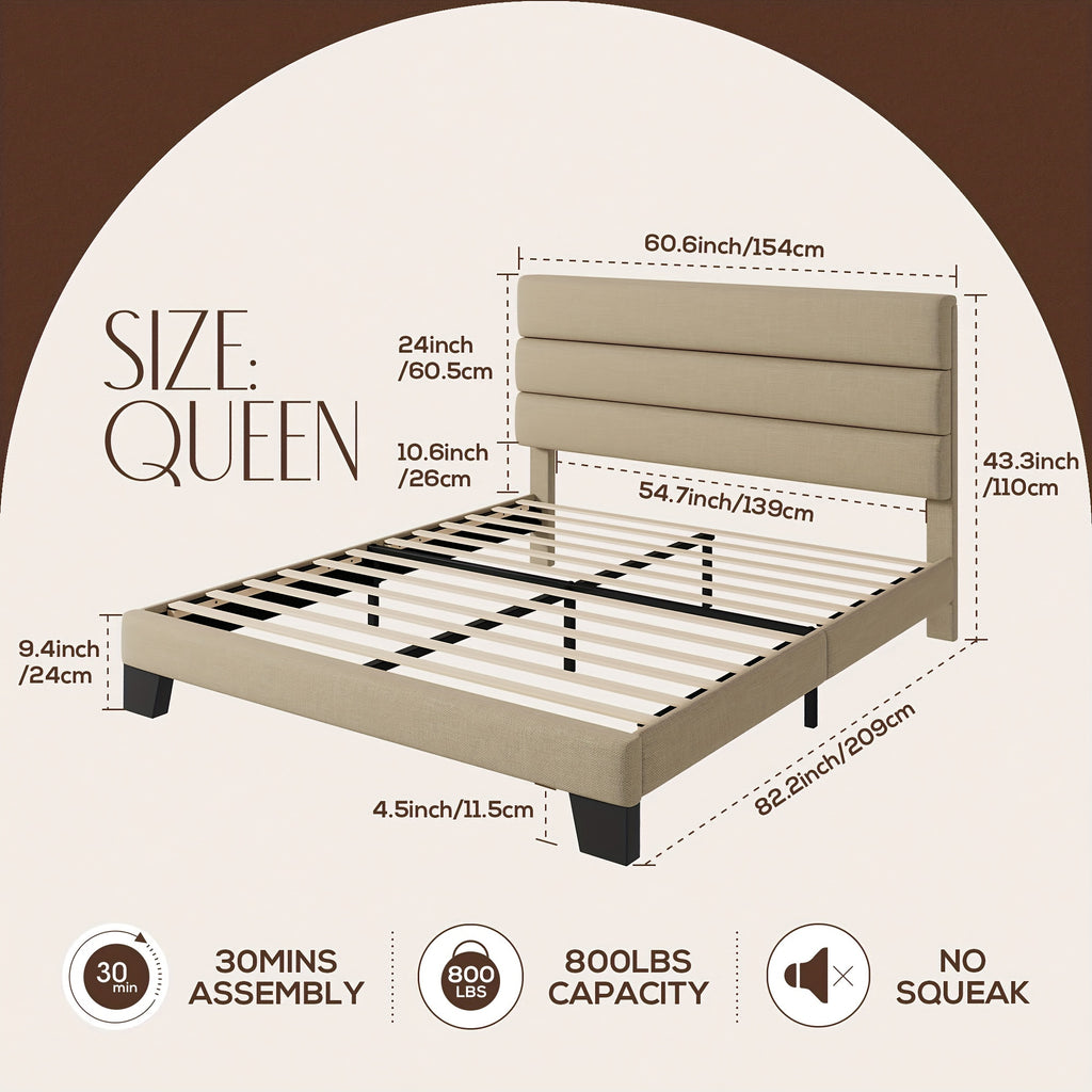 full queen king bed frame platform bed fabric - Temu