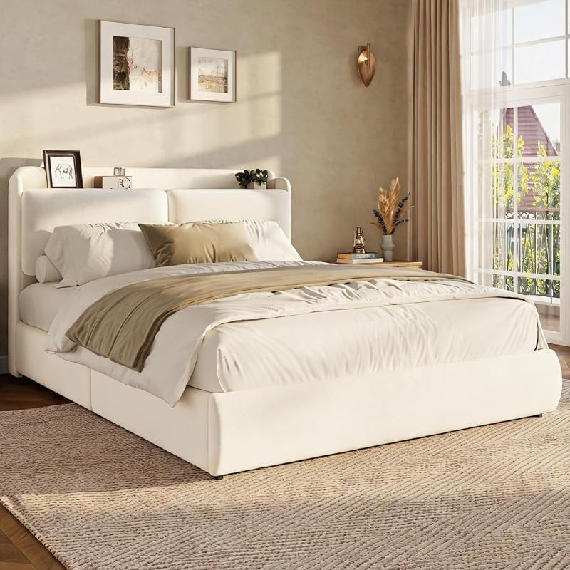 bedroom bed frame recessed shelf platform bed headboard - Temu