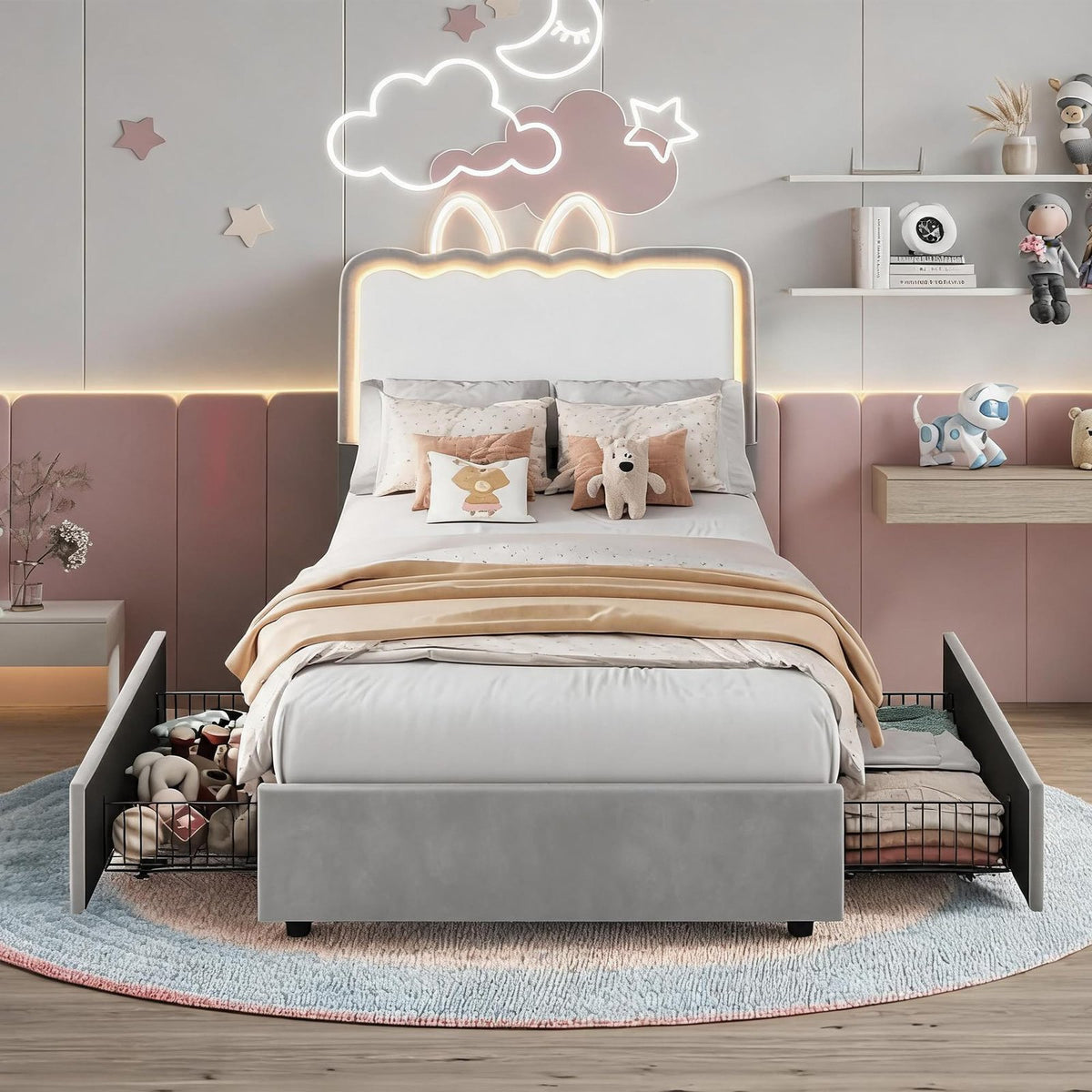 modern upholstered platform bed frame wave shaped headboard - Temu