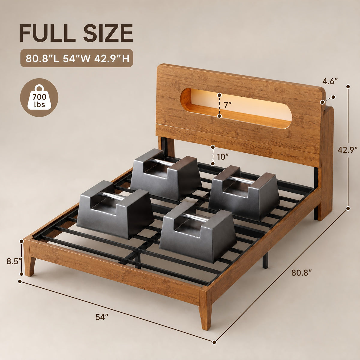 led bed frame usb charging storage shelf solid wood platform - Temu