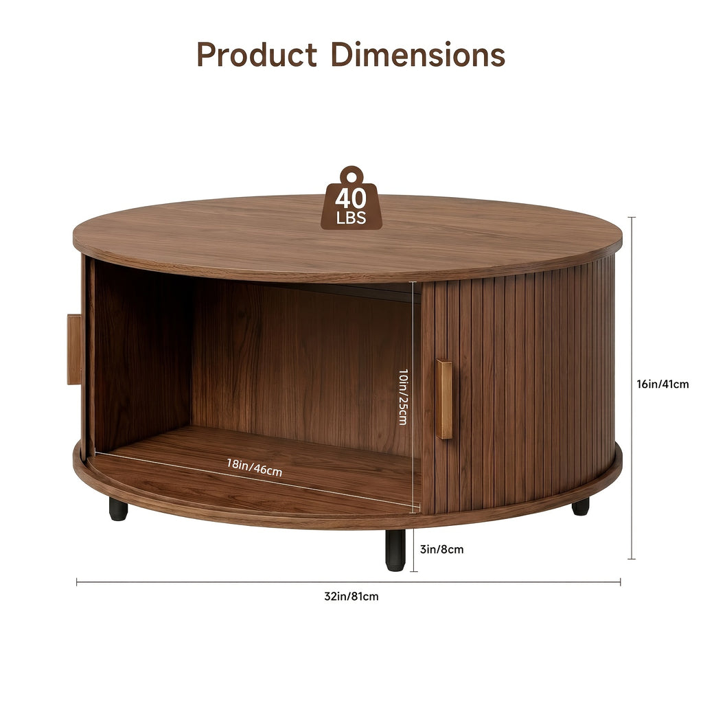 32 round fluted coffee table storage   century modern - Temu