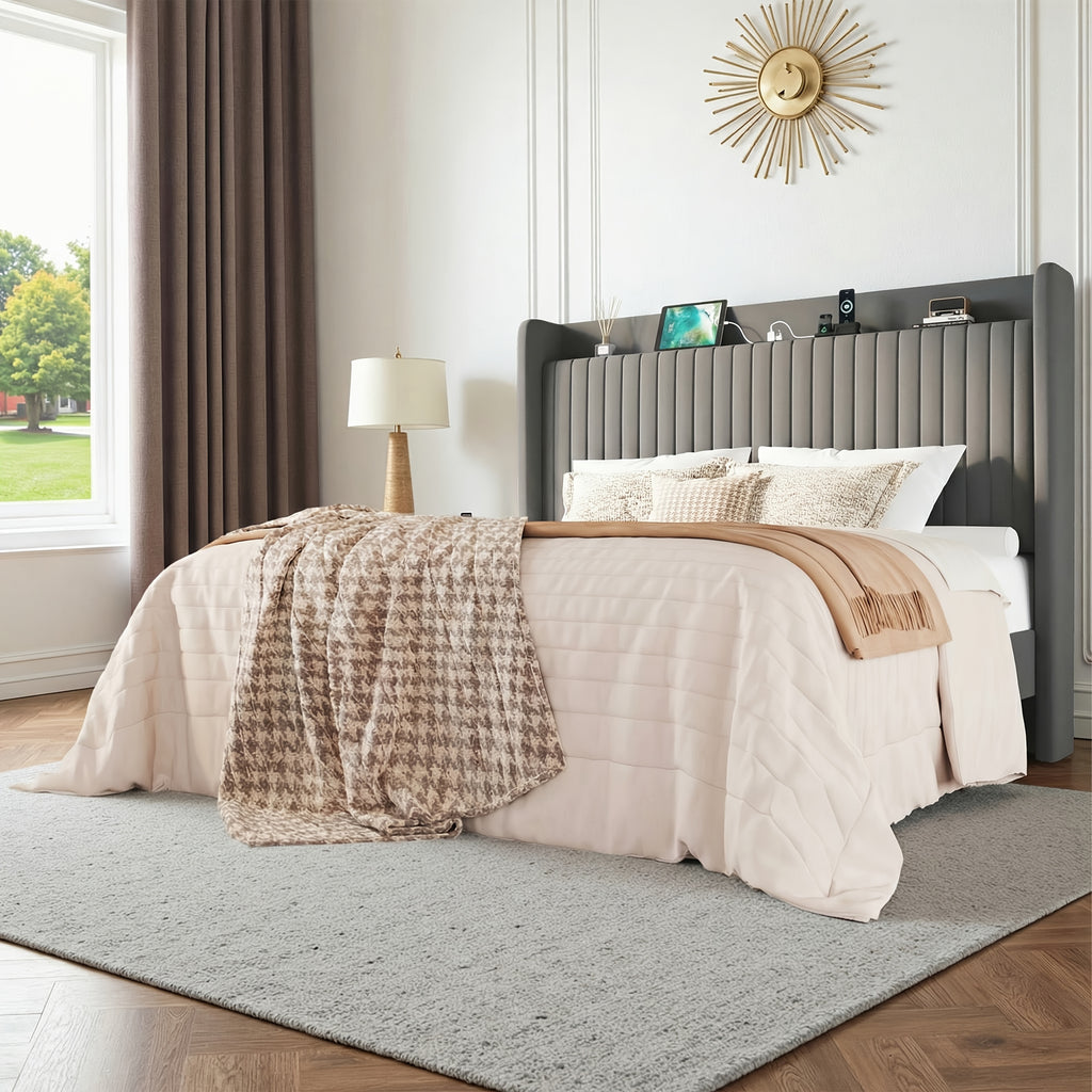 full queenking size wingback platform bed frame built - Temu