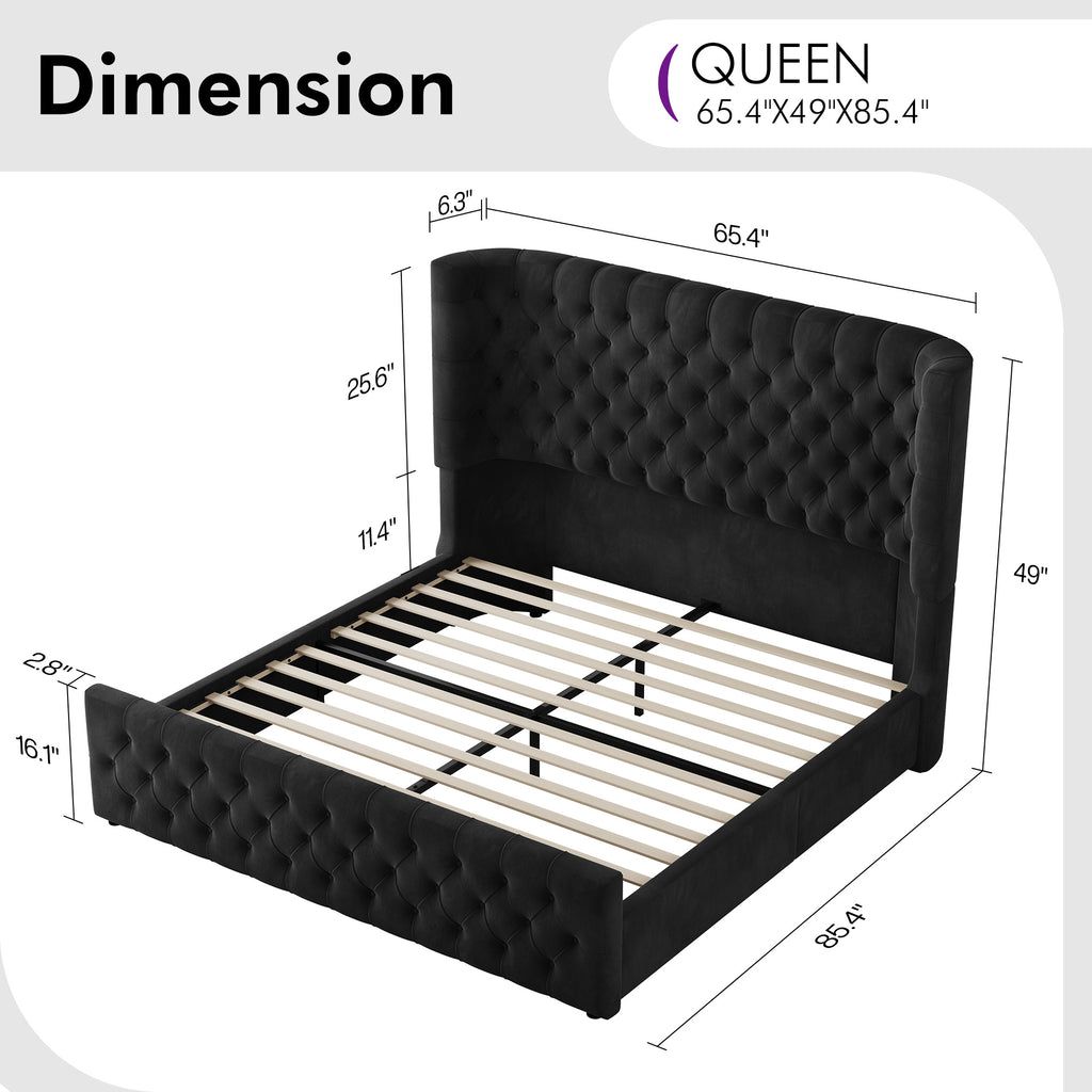 platform bed frame upholstered curved wingback - Temu