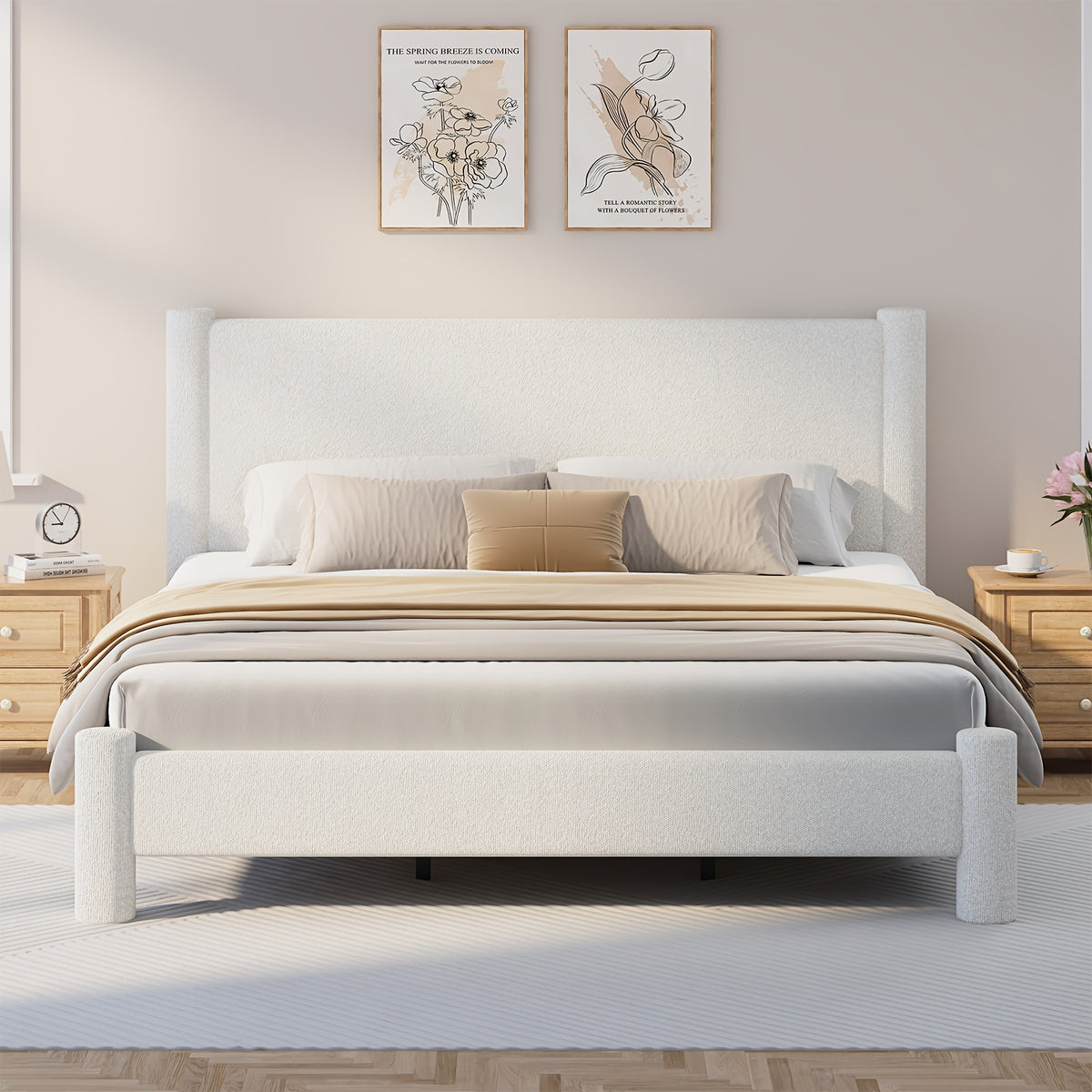soft boucle upholstered bed frame headboard twin full queen - Temu