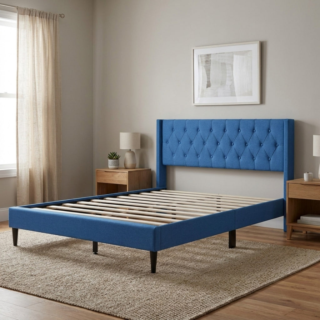 queen upholstered bed frame   button tufted wingback - Temu