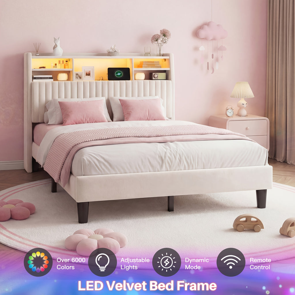king size storage bed frame 2 tier shelf headboard led - Temu