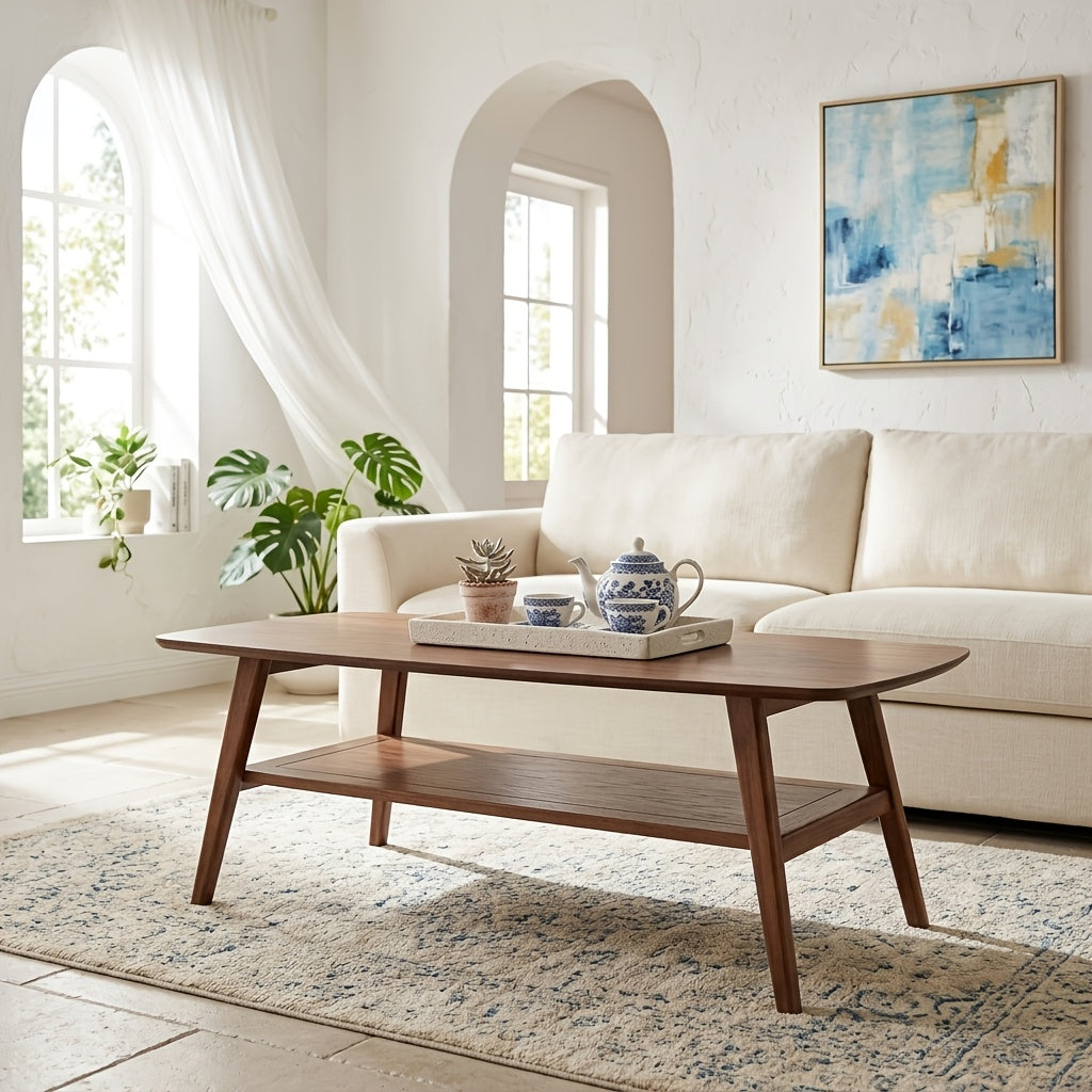 solid wood coffee table center table   storage shelf - Temu