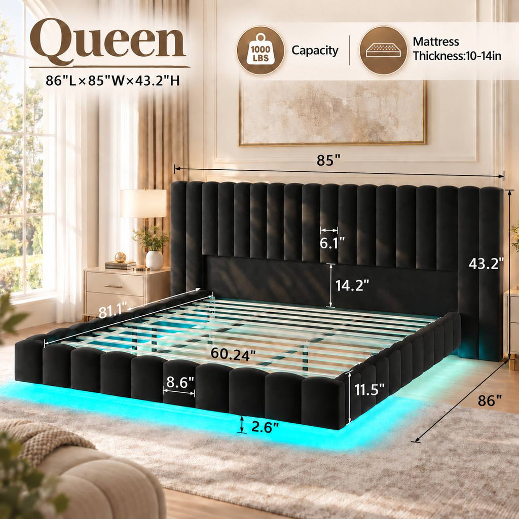 modern upholstered bed frame ambient led lighting - Temu