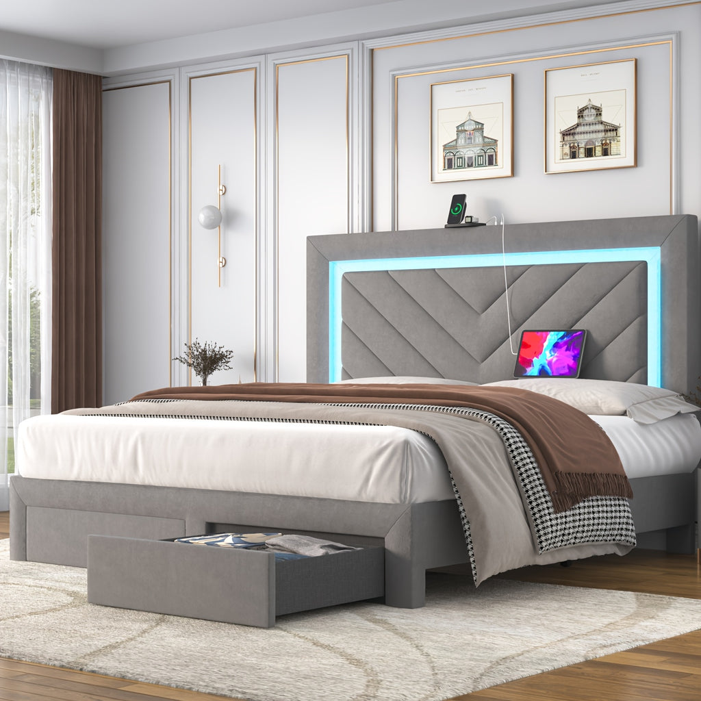 platform bed frame led adjustable headboard upholstered bed - Temu