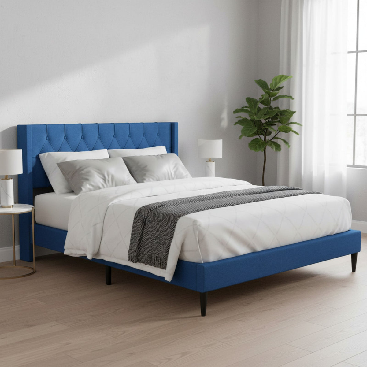 queen upholstered bed frame   button tufted wingback - Temu