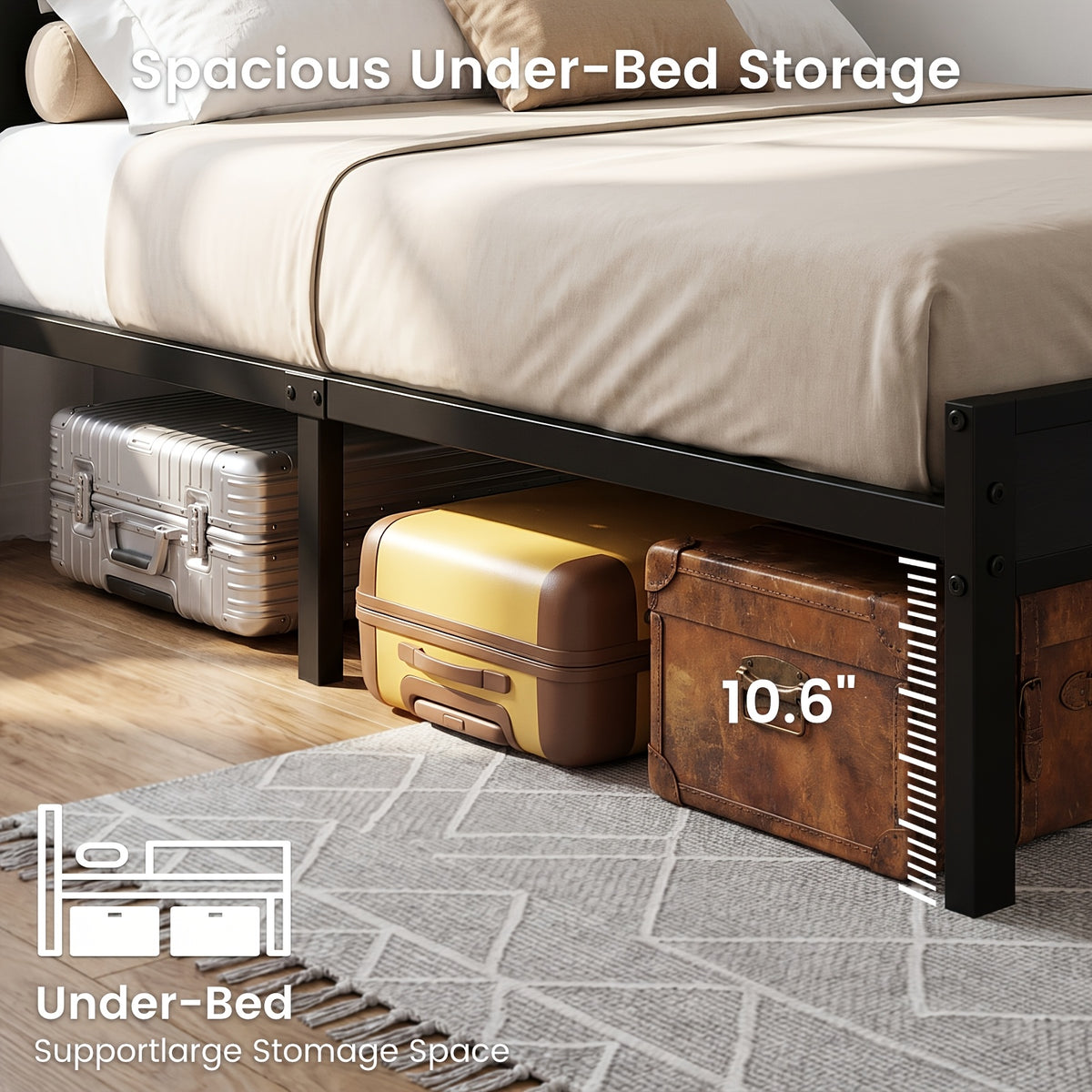 bed frame metal platform bed 2 tier storage led lighting - Temu