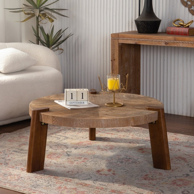 36 61 round herringbone coffee table solid wood rustic - Temu