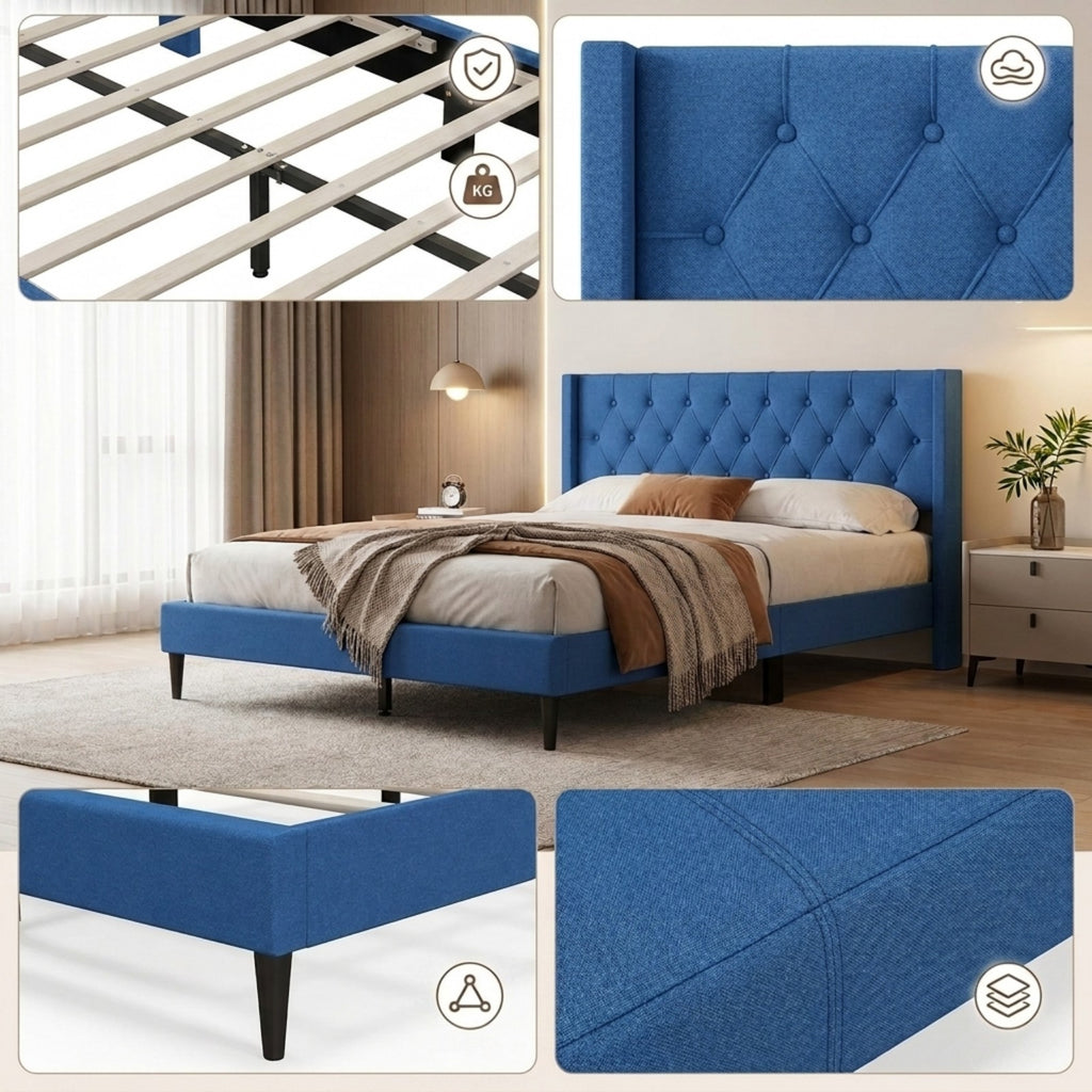 queen upholstered bed frame   button tufted wingback - Temu