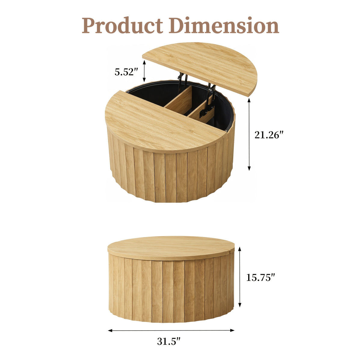 31 5   century modern fluted drum coffee table round lift - Temu