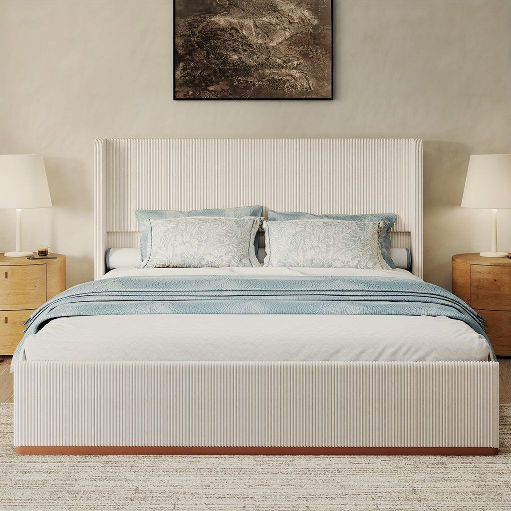 queen king size upholstered platform bed frame vertical - Temu