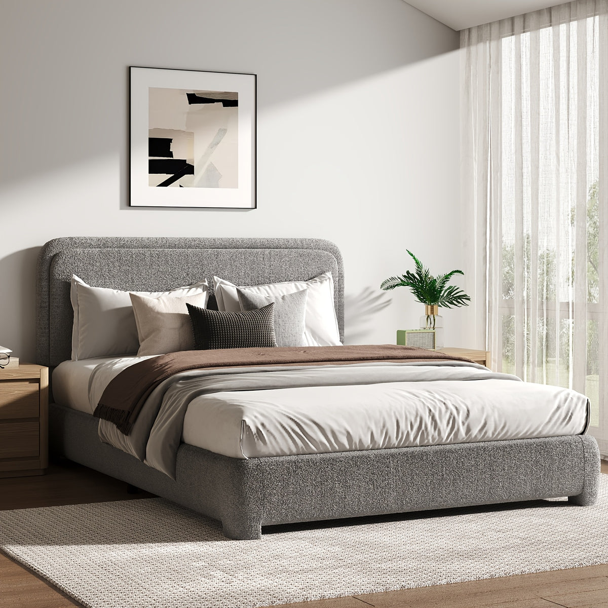 twin full   bed frame cloud boucle upholstered - Temu