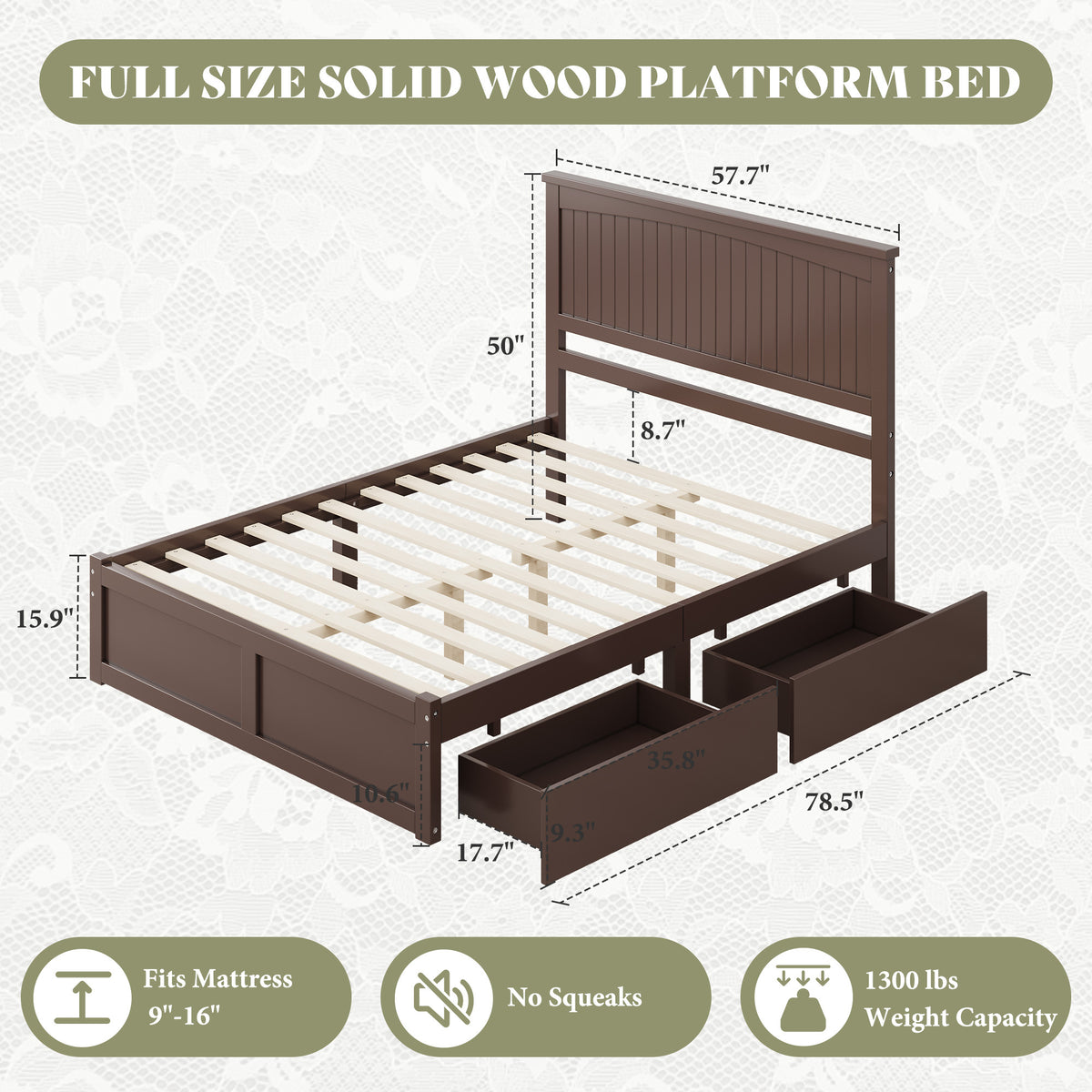 solid wood storage bed frame 50 tall headboard   century - Temu