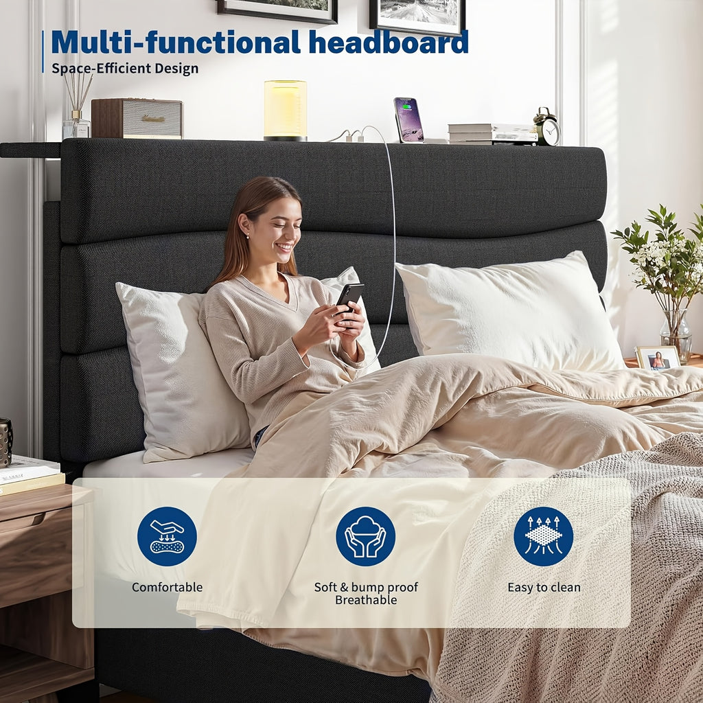 upholstered king queen full twin size bed frame - Temu
