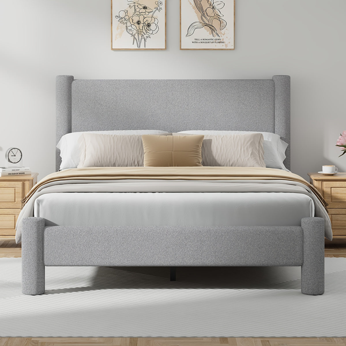soft boucle upholstered bed frame headboard twin full queen - Temu